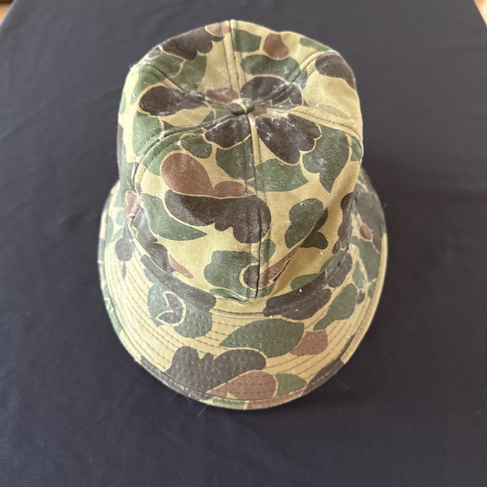 Vtg Sears Roebuck USA Sz M Duck Camo Hunting Fishing Bucket Hat With Ear Flaps